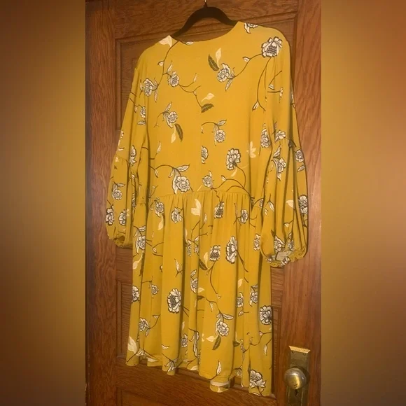 Eloquii Elements Floral Mustard Yellow Faux Wrap Dress Size 18/20 NWOT So pretty - Picture 3 of 10